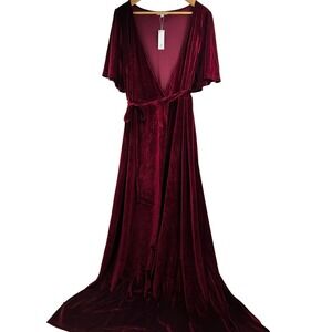 NWT Baltic Born Velvet Wrap Maxi Dress Women XXXL Burgundy Whimsygoth Winter